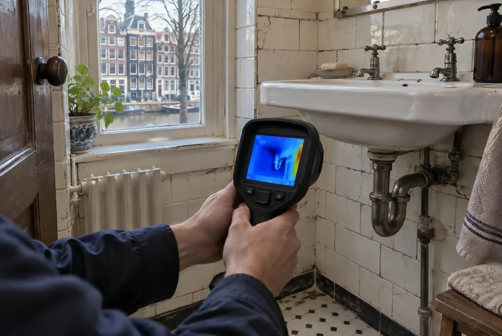 Lekdetectie Volendam – badkamer met oude leidingen achter de tegels