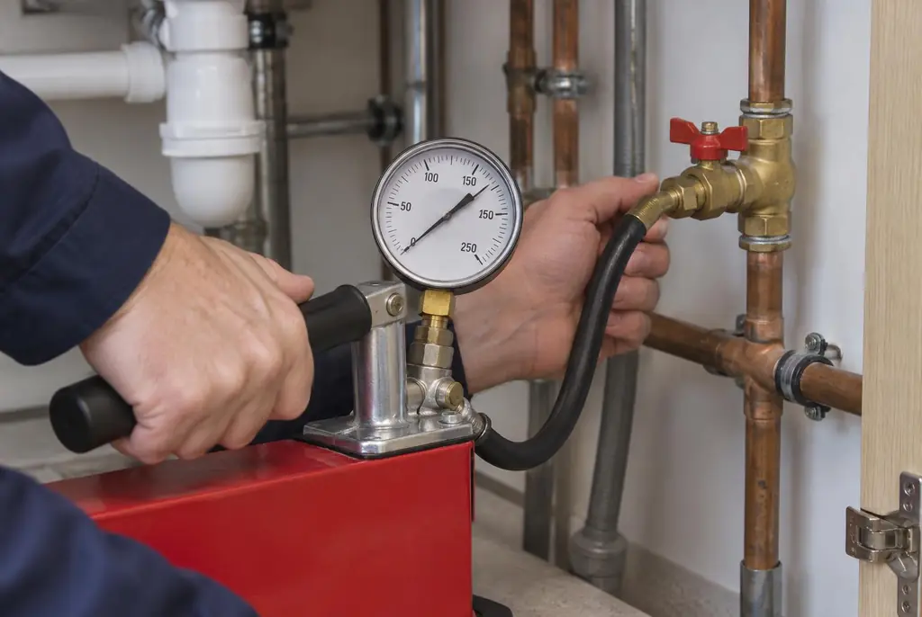 Lekdetectie Volendam – druktest op een waterleiding met een manometer