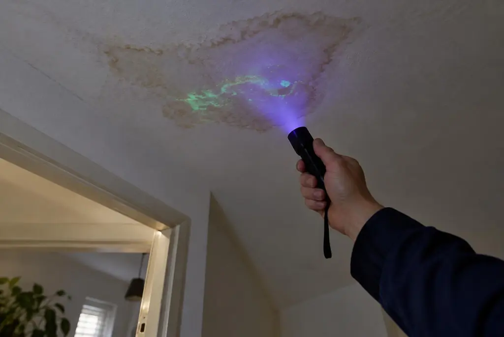 Lekdetectie Volendam – kleurstof controleren op het plafond met uv-licht